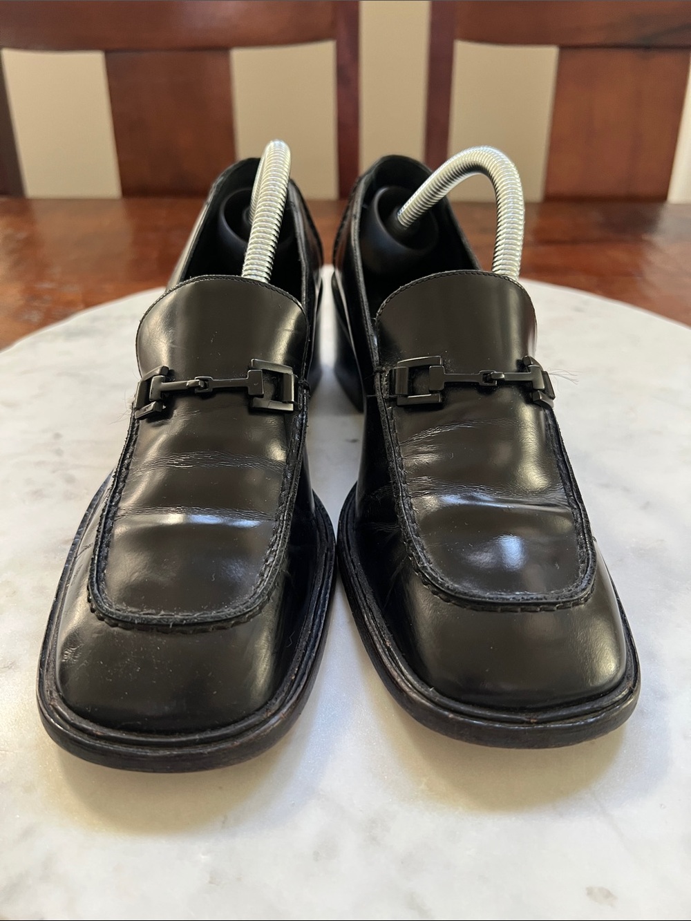 GUCCI Horse-Bit Buckle Block Heel Square Toe Loafers Black Women's Size 7 1/2 B